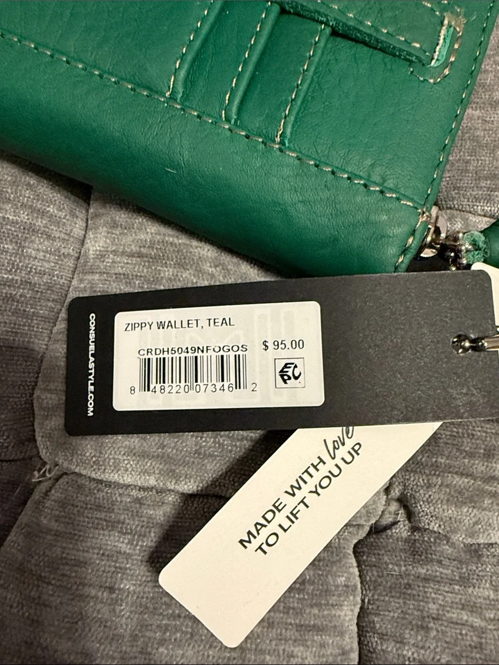 Consuela Teal Green Pebbled Leather Zip Wallet